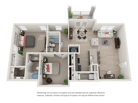 Floor plan for 2 beds, 2 baths, 1208 sqft